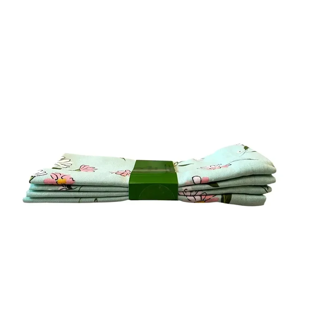 NEW Kate Spade Spring Floral Cotton Cloth Napkins Mint Green & Pink Set of 4